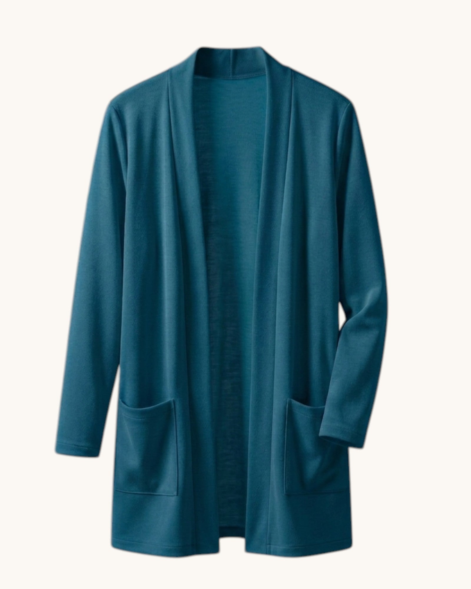 Cárdigan Largo para Mujer con Bolsillos Frontales y Frente Abierto